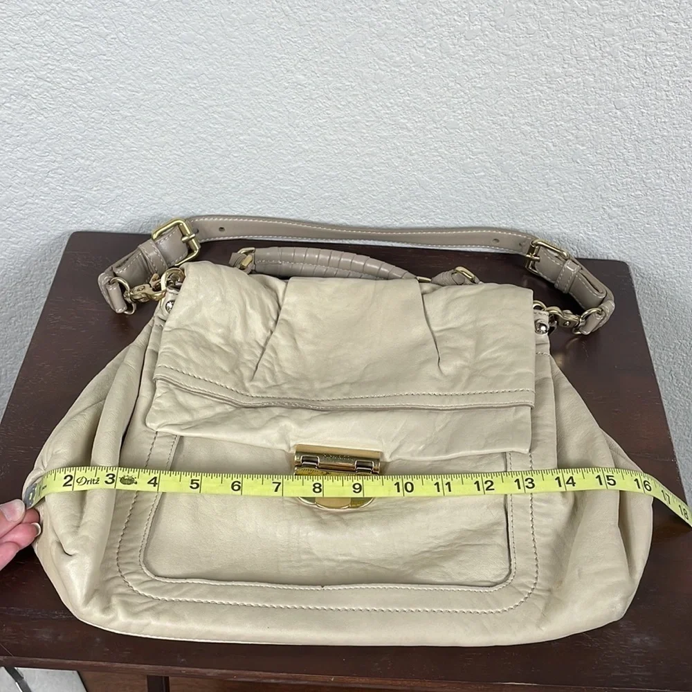 Nina Ricci Liane Leather Satchel Bag Top Handle Shoulder Strap Cream Ivory